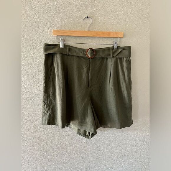J Crew Linen Blend Belted High Waist Shorts Army Green Size 14 - Picture 1 of 5